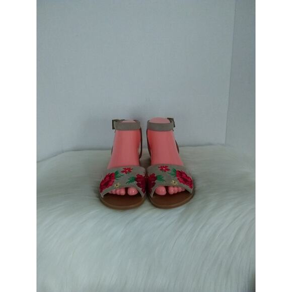 Kenneth Cole New York Women Sz 7 Jensen Sandals Leather Embroidered Ankle Strap - Picture 1 of 11